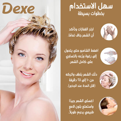 Dexe شامبو صبغة الشعر بالأرغان - بني غامق، 500 مل | تغطية كاملة للشيب، تركيبة طبيعية بثلاث فوائد في منتج واحد