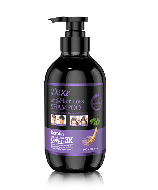 Dexe شامبو ضد تساقط الشعر – تركيبة نباتية بالجنسنغ والكيراتين النباتي – لتقوية البصيلات وتكثيف الشعر – خالٍ من السلفات والسيليكون – 500 مل